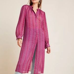 Anthro Maeve Womens Sheer Purple Duster Size 4P Bohemian Button-Up Billowy Flowy